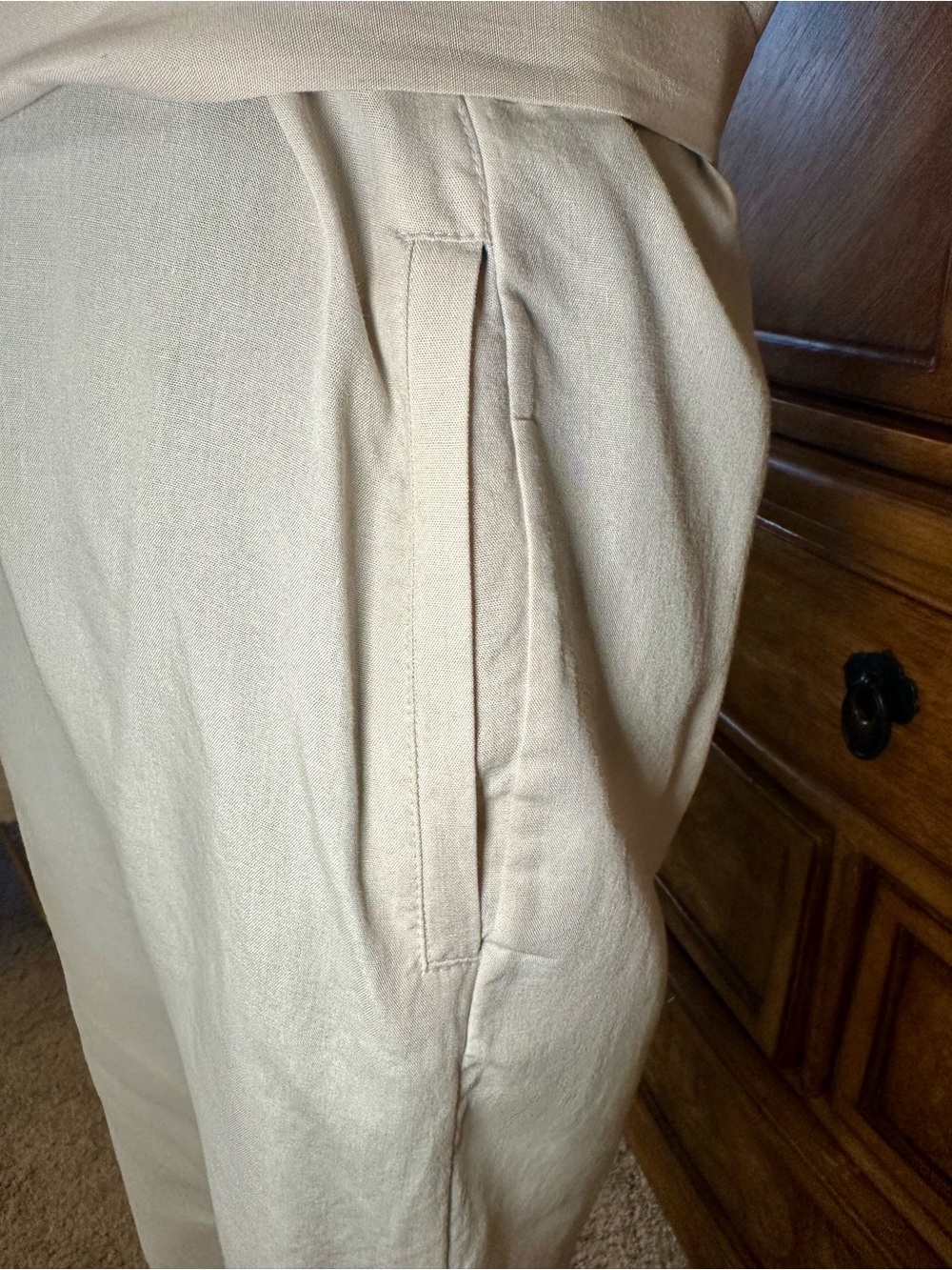 H&M Tan Lyocell Linen Belted Shirt Dress Safari Utility Size 8 - Picture 7 of 11